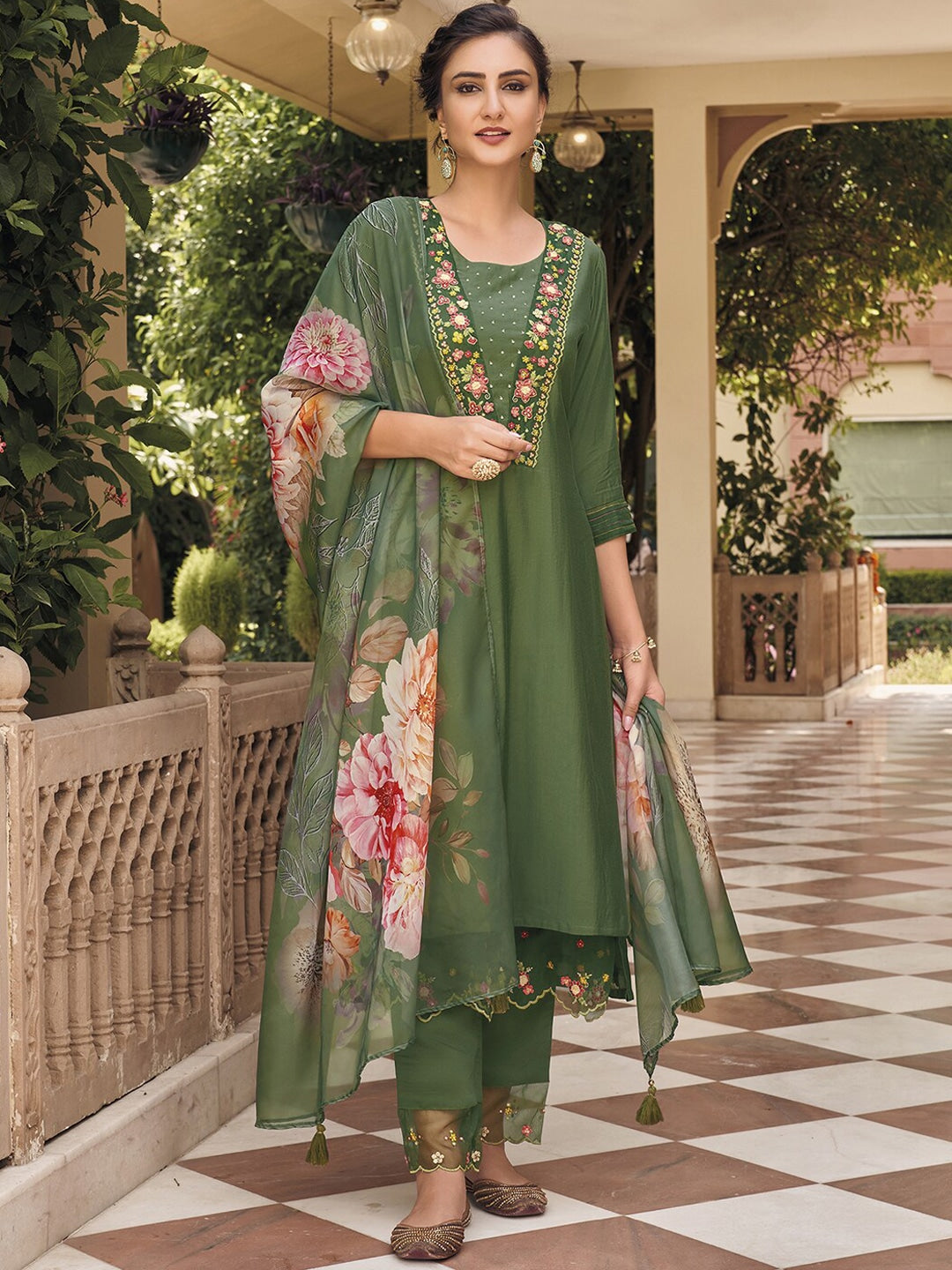 Viscose Rayon Embroidered Kurta With Printed Dupatta Set Shivansh Fab