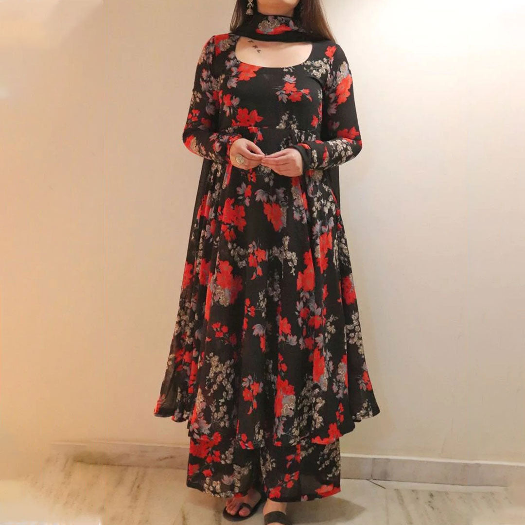 Women Black Red Floral Printed Set Shivansh Fab