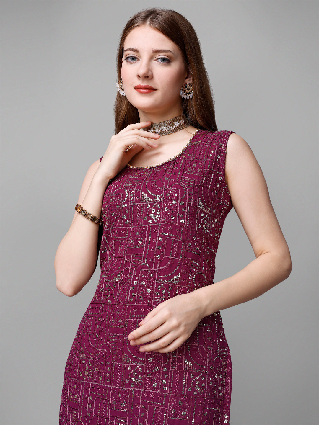 Georgette Embroidered Kurta Set With Dupatta