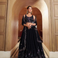 Embroidered Semi-Stitched Navy Blue Lehenga & Unstitched Blouse With Dupatta