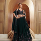 Embellished Sequined Semi-Stitched Teal Green Lehenga & Unstitched Blouse With Dupatta