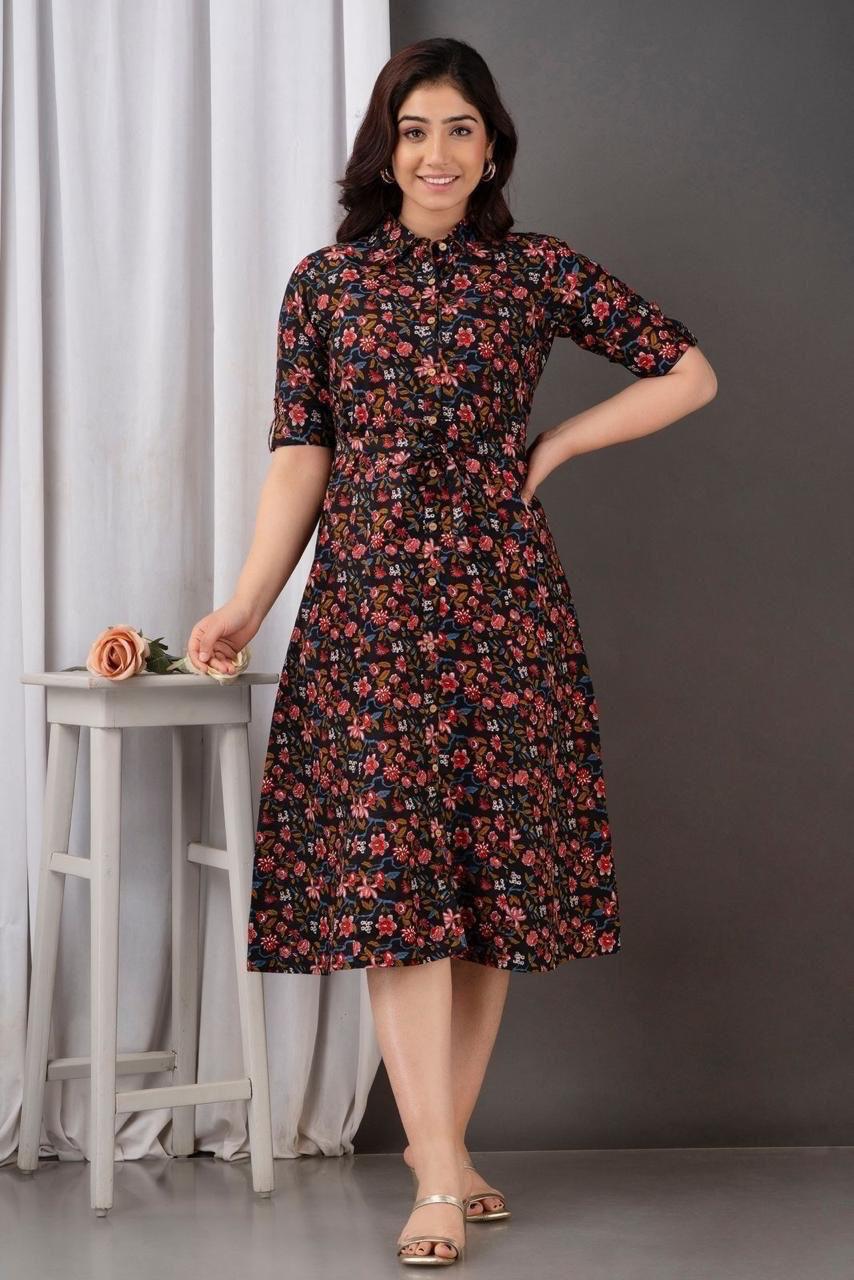 Beautiful Women's Red Style flowers Print Dress