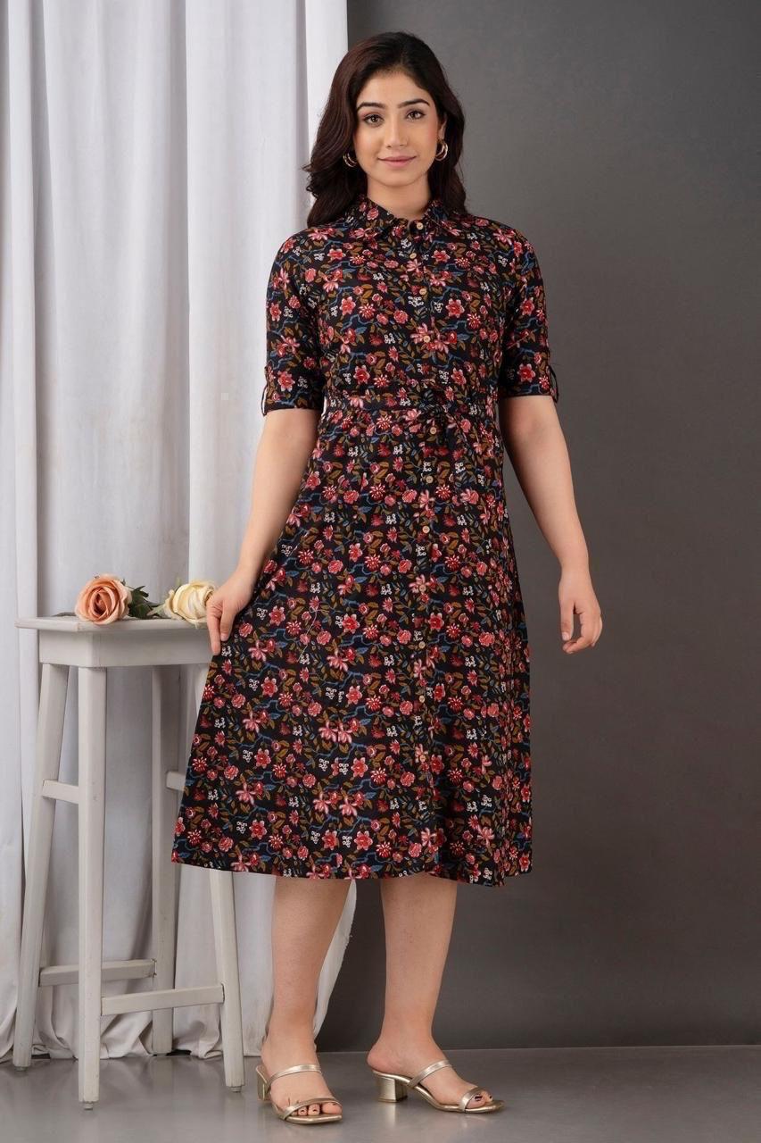 Beautiful Women's Red Style flowers Print Dress