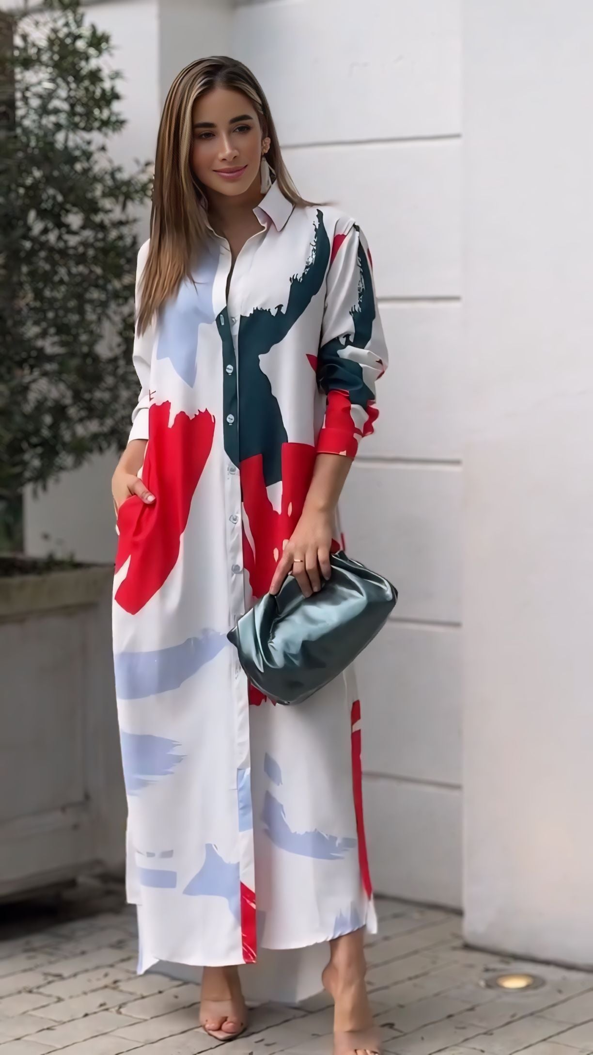 Long Korean dress with a shirt-style design