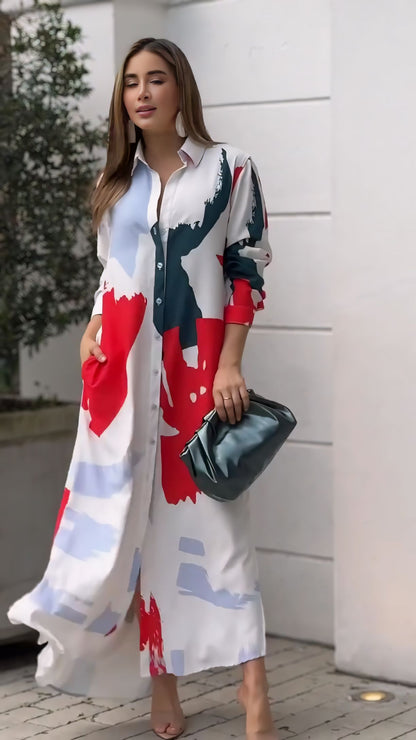 Long Korean dress with a shirt-style design