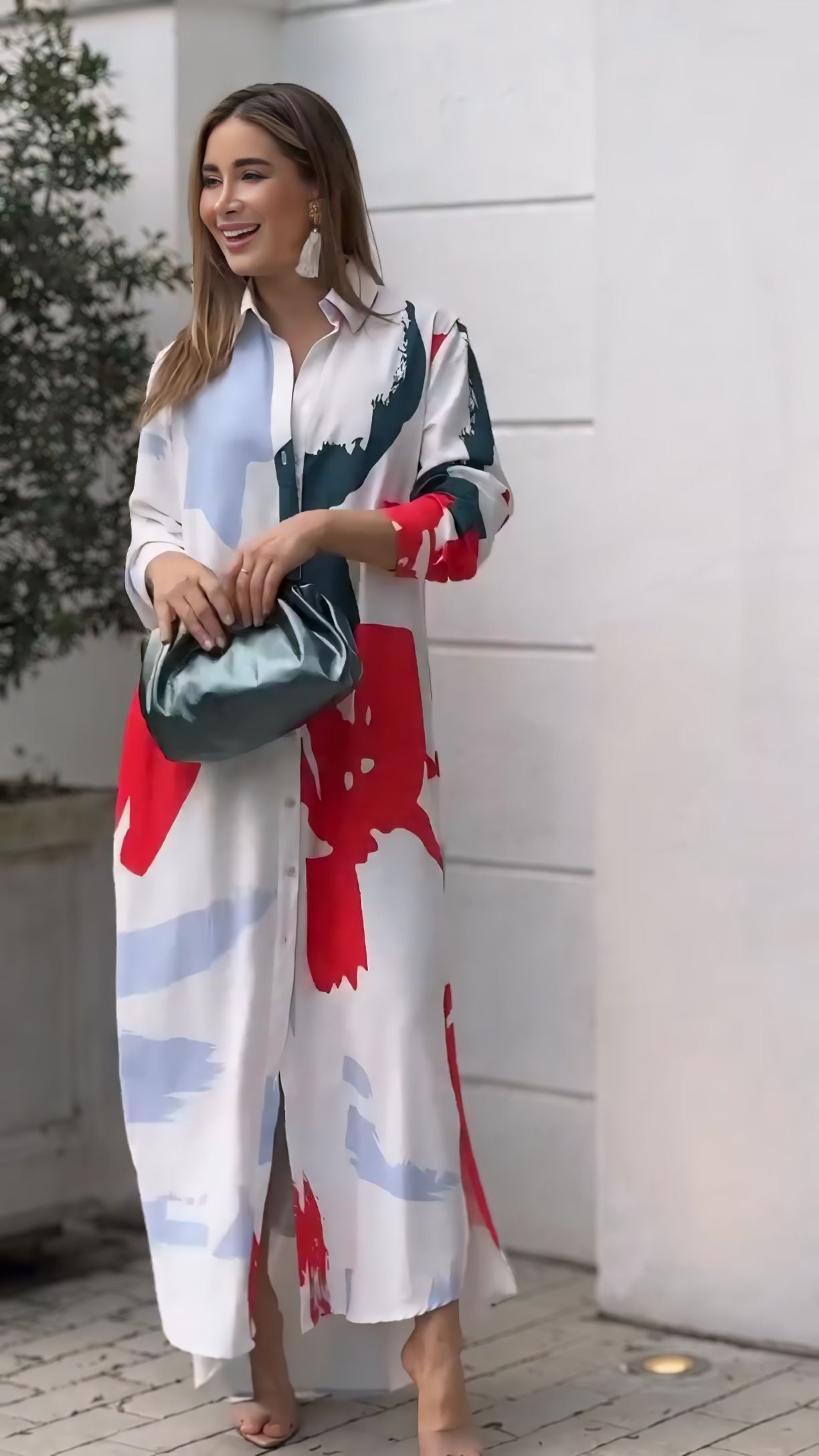 Long Korean dress with a shirt-style design