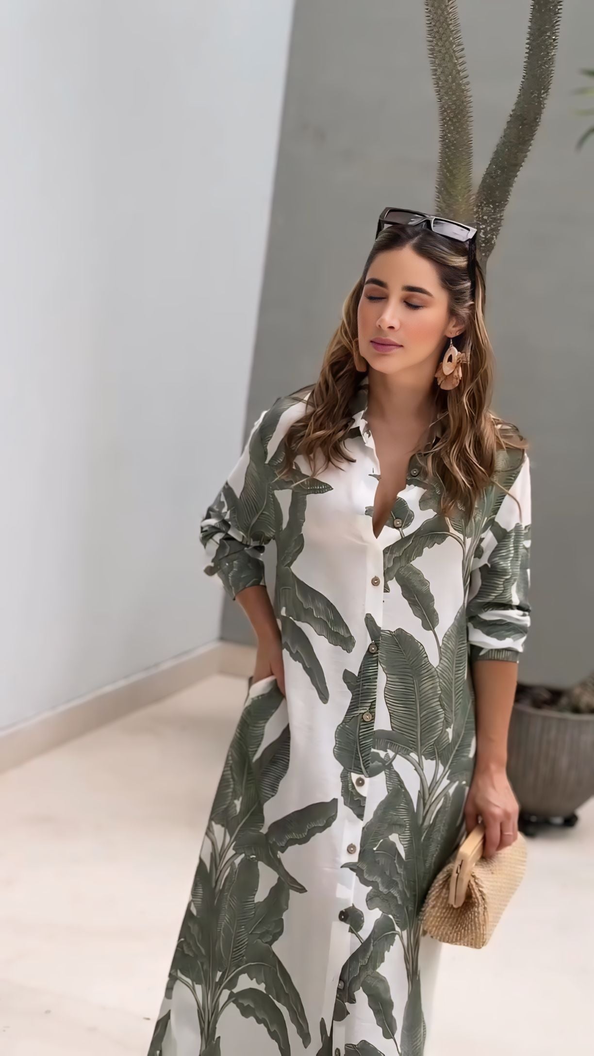 Effortless Elegance: Tropical-Inspired Maxi Shirt Dress