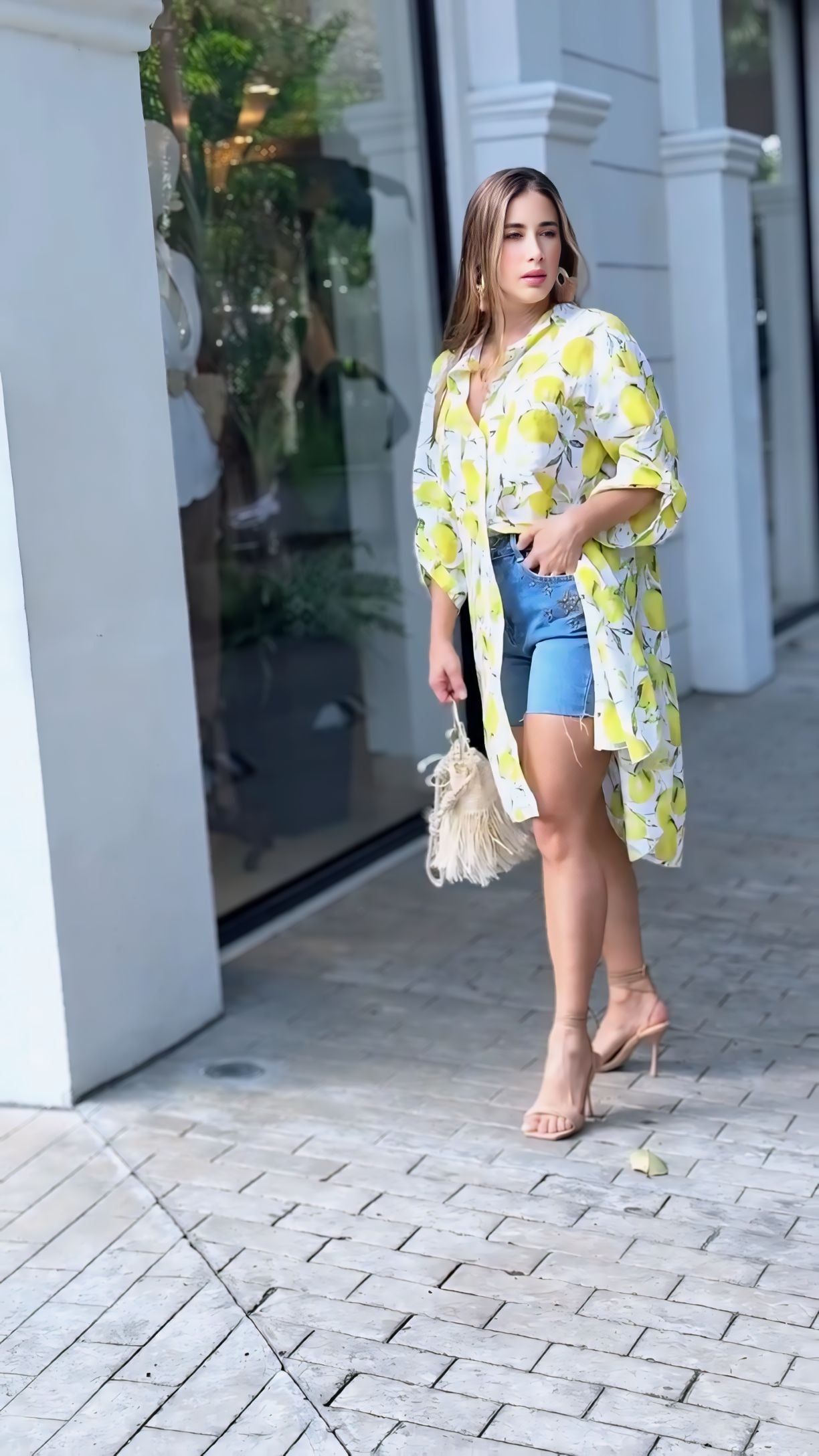 Fresh & Stylish: Lemon Print Shirt Dress with Denim