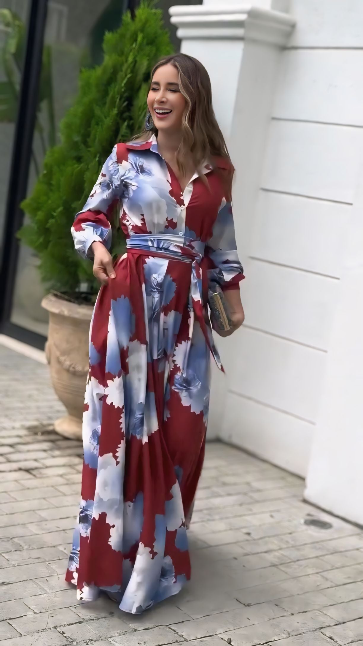 Red & Blue Abstract Printed Maxi Dress