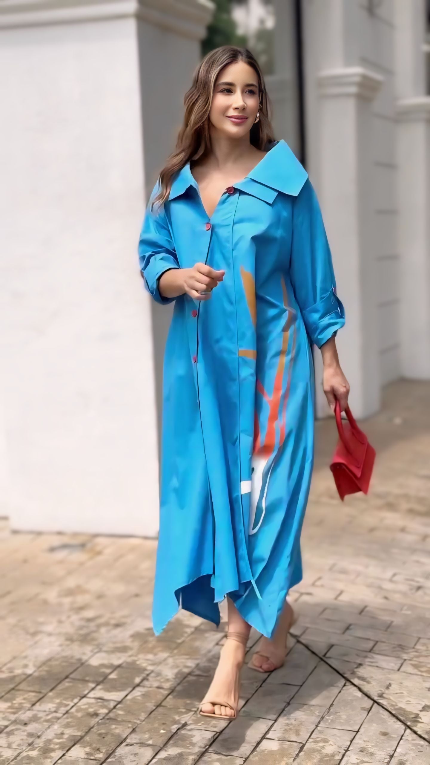 Chic in Blue: Effortless Elegance with a Pop of Red Dress