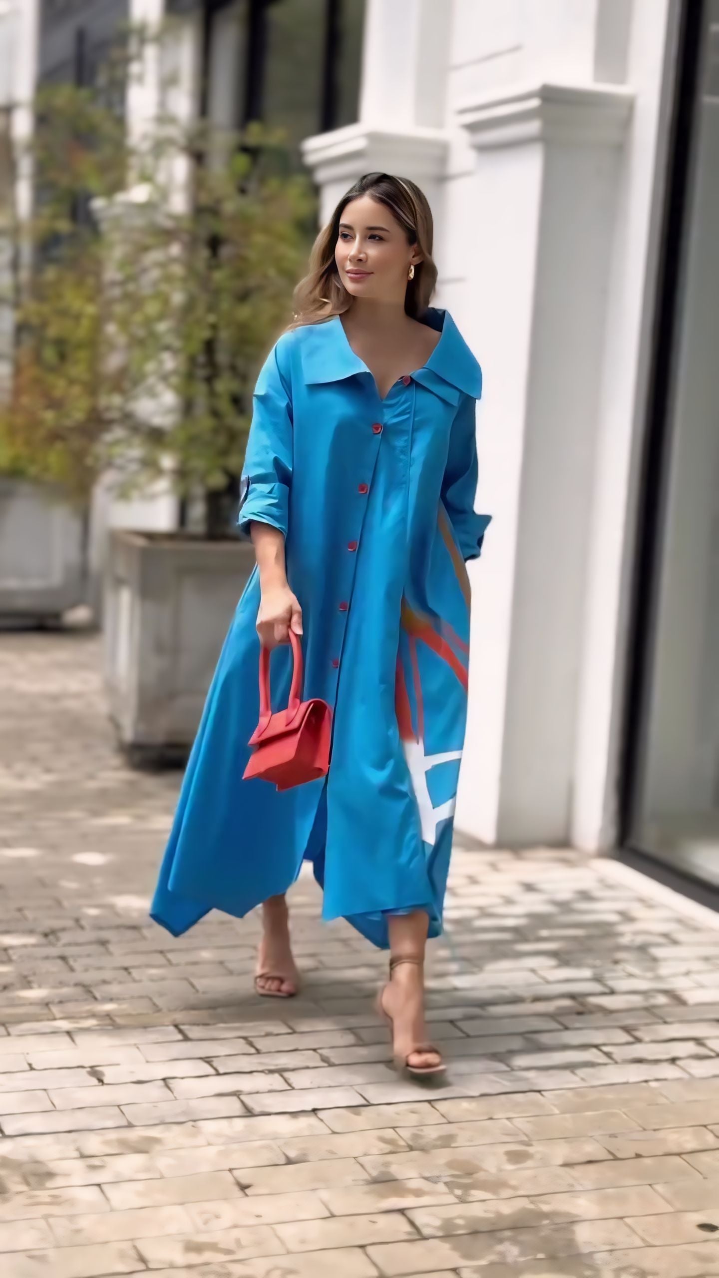 Chic in Blue: Effortless Elegance with a Pop of Red Dress