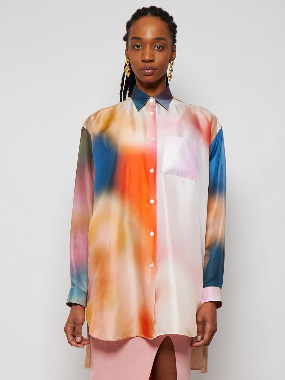 Dreamy Watercolor Hues: Artistic Oversized Shirt Elegance