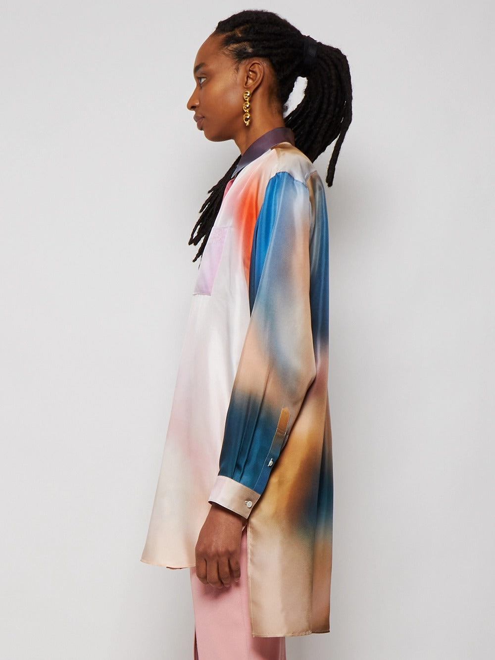 Dreamy Watercolor Hues: Artistic Oversized Shirt Elegance