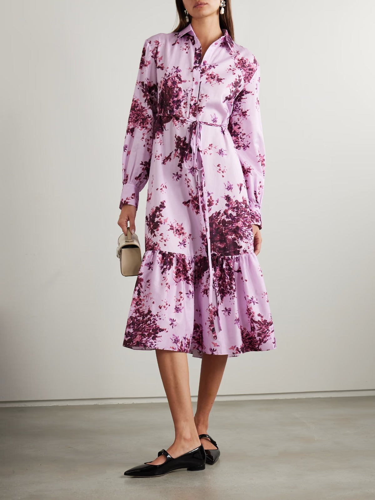 Elegant Lilac Floral Midi Dress – Graceful Blooms with a Feminine Touch