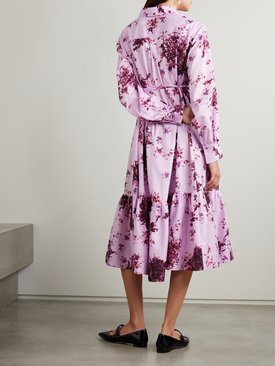 Elegant Lilac Floral Midi Dress – Graceful Blooms with a Feminine Touch