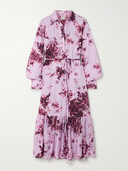 Elegant Lilac Floral Midi Dress – Graceful Blooms with a Feminine Touch