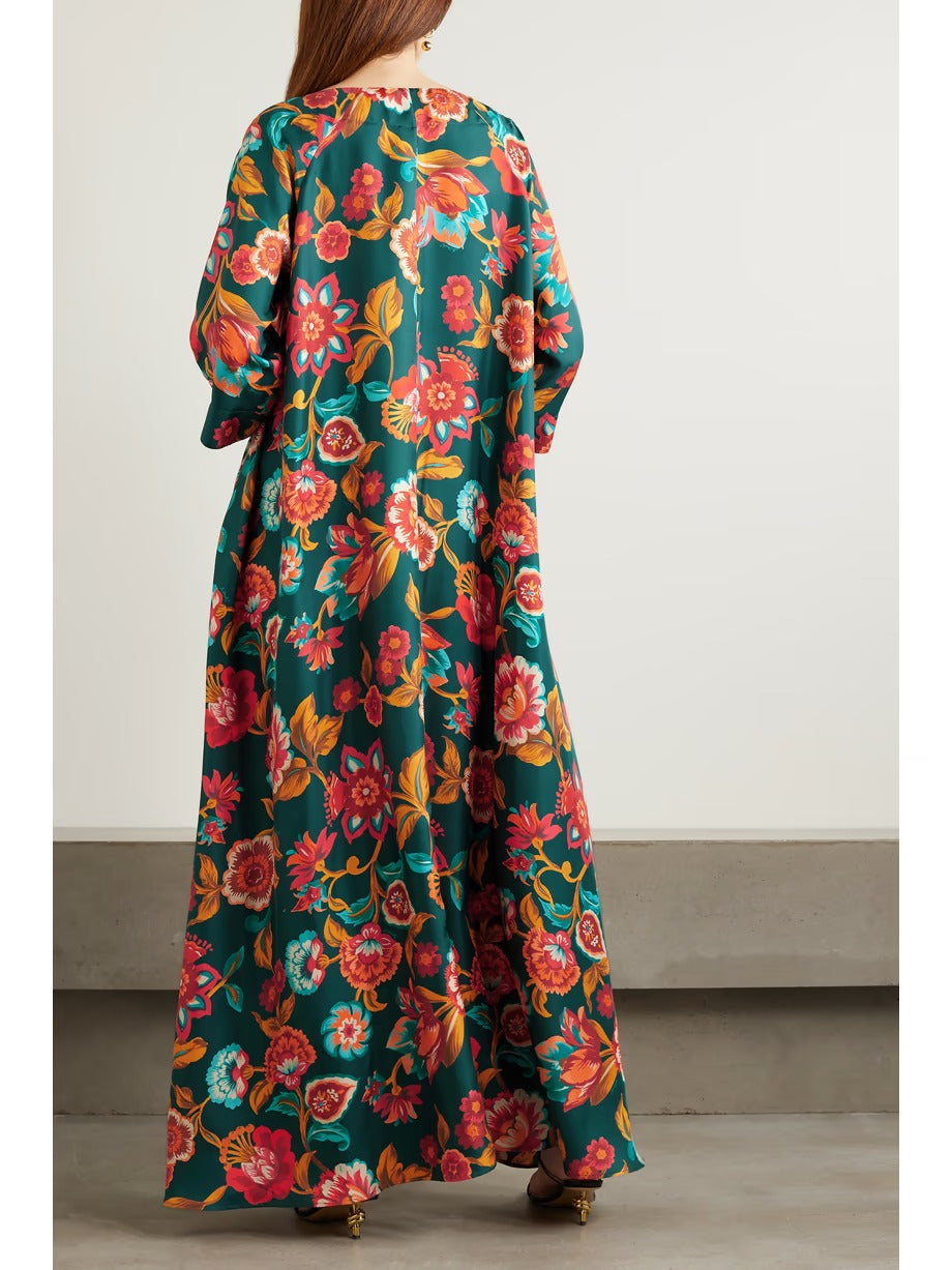 Printed Long Kaftan With Flower Design