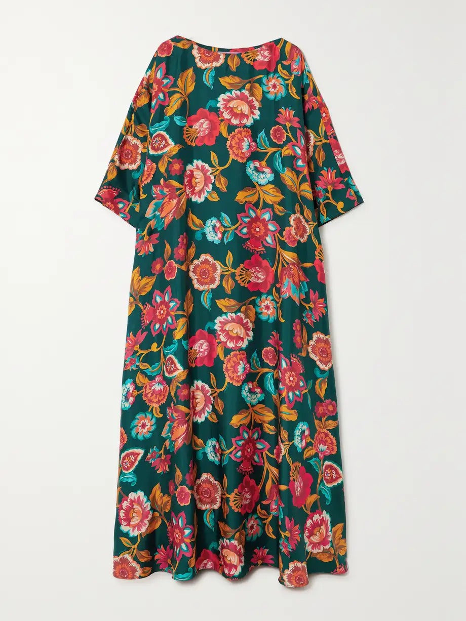 Printed Long Kaftan With Flower Design