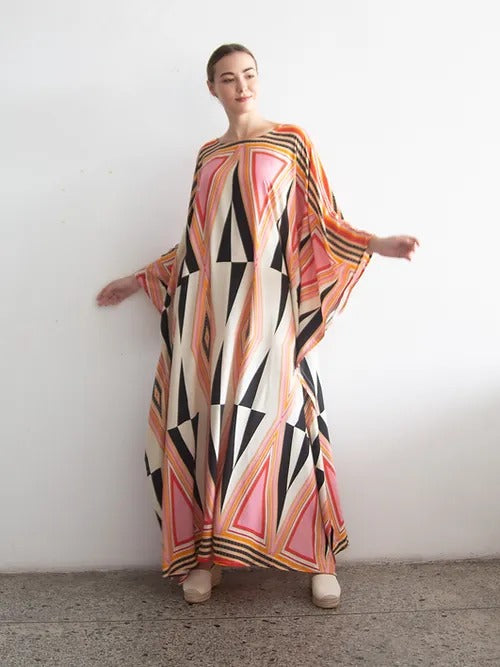 Elegant Geometric Print Kaftan Dress – A Statement of Style