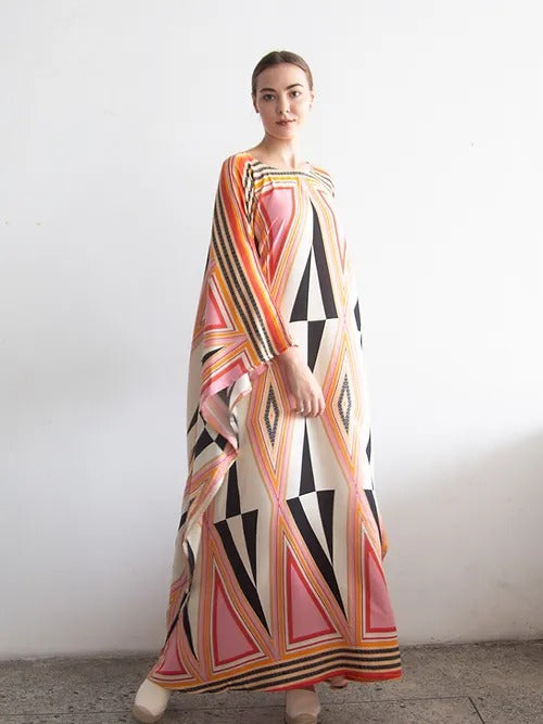 Elegant Geometric Print Kaftan Dress – A Statement of Style