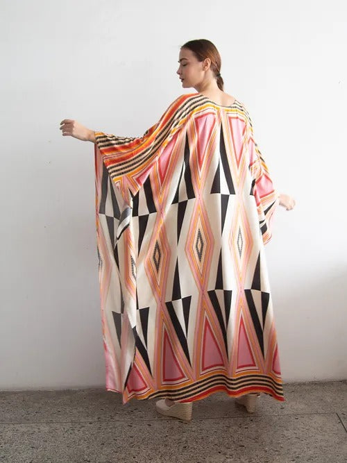 Elegant Geometric Print Kaftan Dress – A Statement of Style