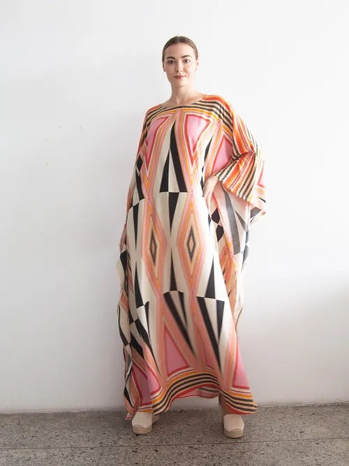 Elegant Geometric Print Kaftan Dress – A Statement of Style