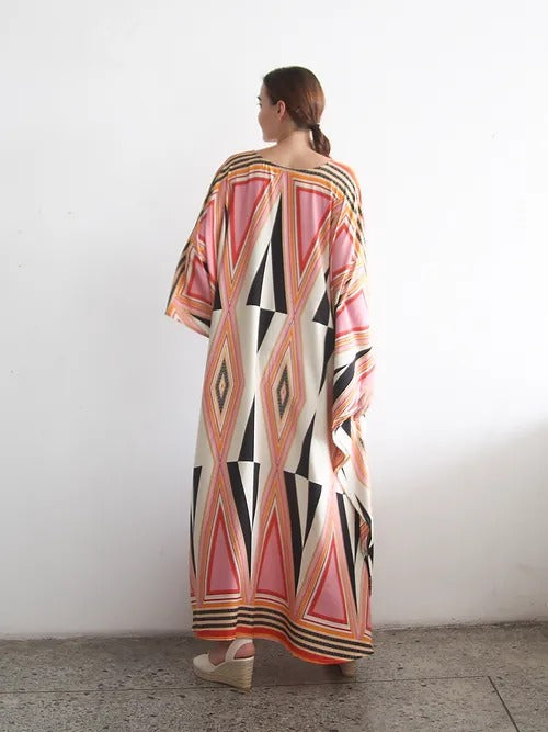 Elegant Geometric Print Kaftan Dress – A Statement of Style