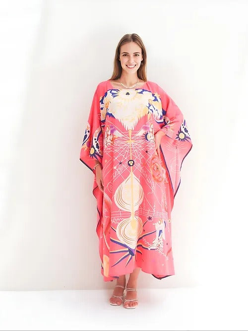 Vibrant Pink Artistic Kaftan – A Fusion of Elegance and Bold Design