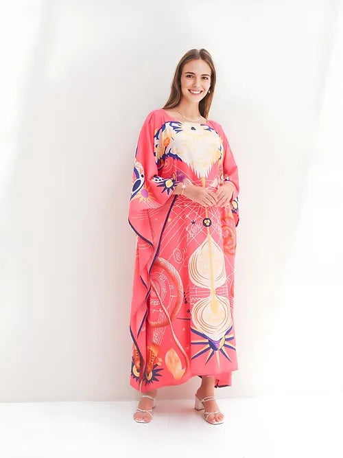 Vibrant Pink Artistic Kaftan – A Fusion of Elegance and Bold Design