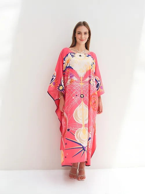 Vibrant Pink Artistic Kaftan – A Fusion of Elegance and Bold Design