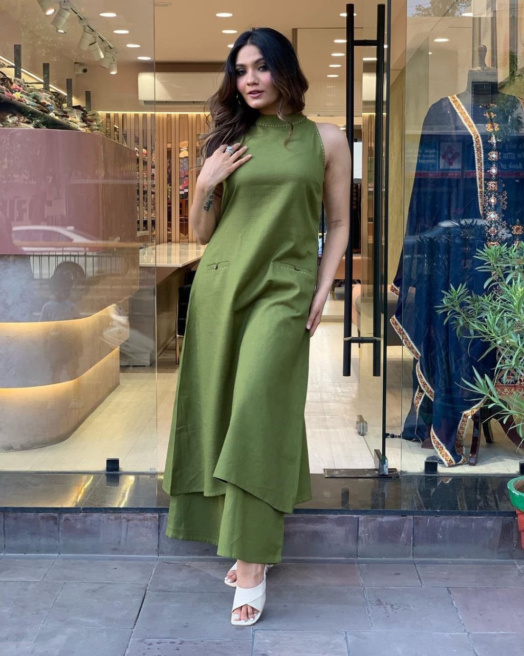 Pure Cotton Double Pocket Kurta With Plazo