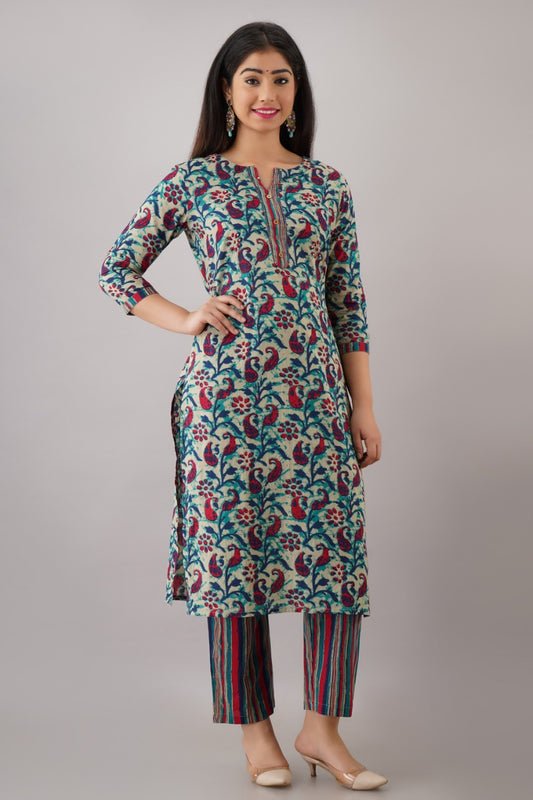 Beautiful Black And White Cotton Kurti With Pant