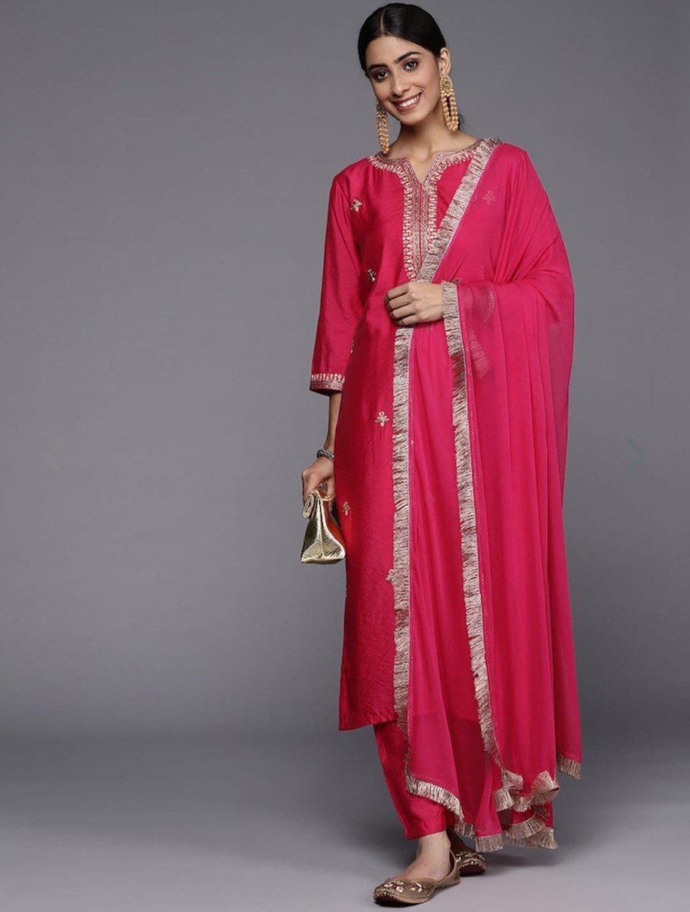 Viscose Magenta Embroidery Kurta Set With Dupatta