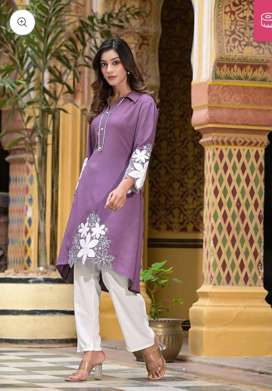 Rayon Fabric Embroidered Kurta Set With Dupatta