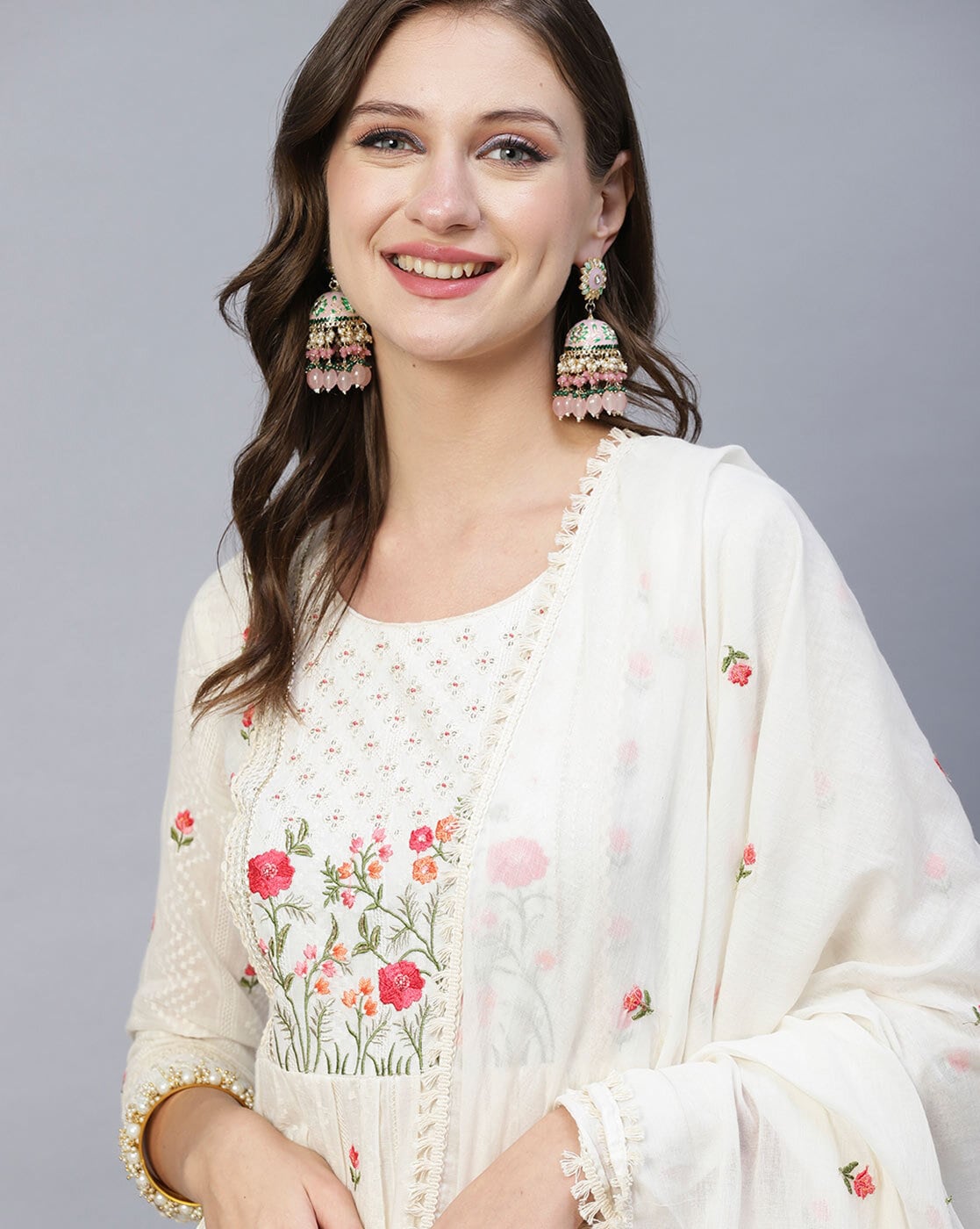 Women's Beautiful  Rayon White Colour embroidered kurti set