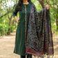 Green Cotton Embroidered kurta With Dupatta Set