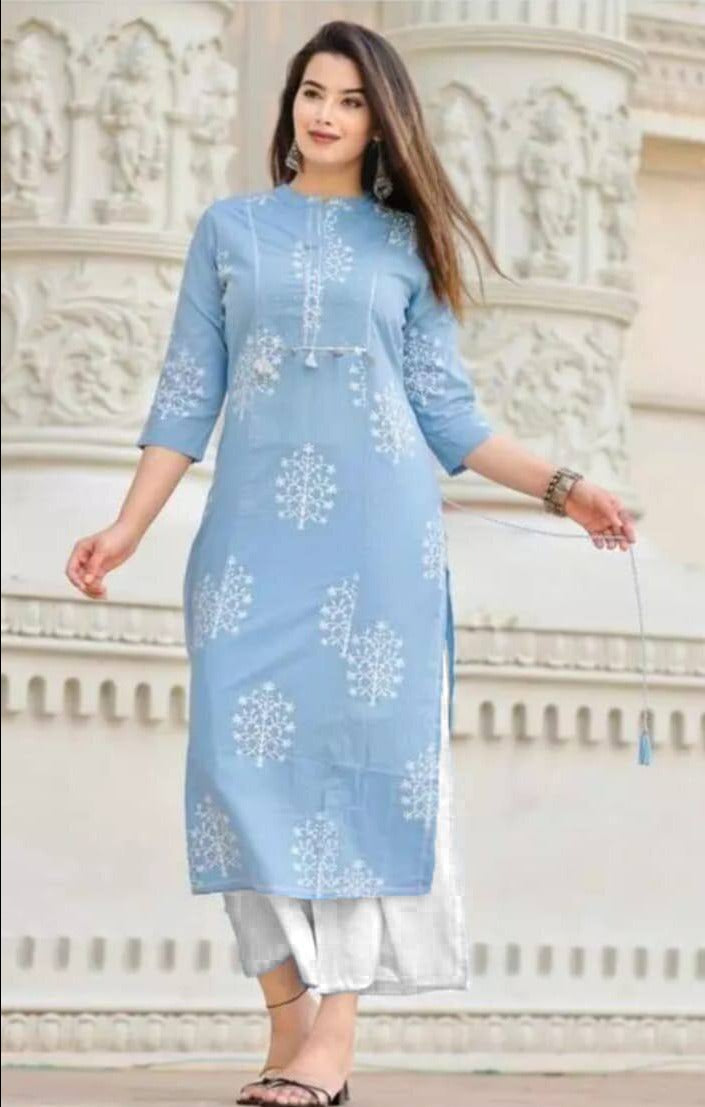 Cotton Embroidered Work Kurta Set