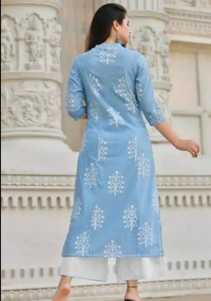 Cotton Embroidered Work Kurta Set