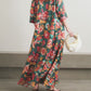 Printed Long Kaftan With Flower Design