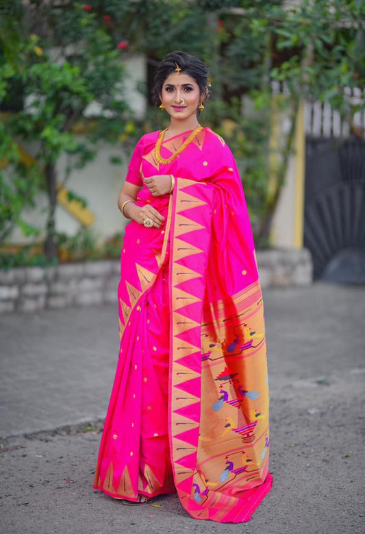 Pink Paithani Pure Silk Handloom Saree