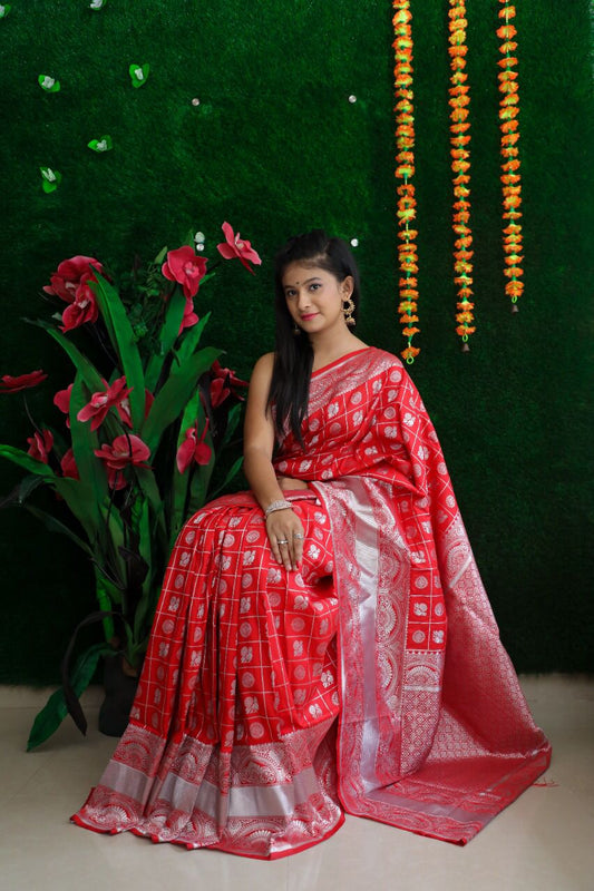 Red Beautiful Red Soft Silk Saree With Weaving Silver Zari