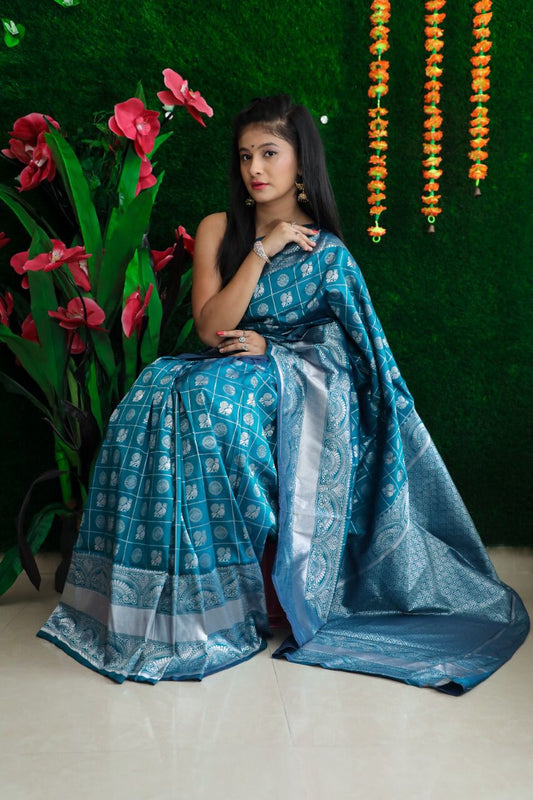 Beautiful Sky Blue Soft Silk Saree With Weaving Silver Zari