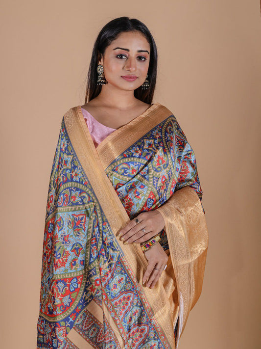 Cream Beautiful Digital Printed Saree