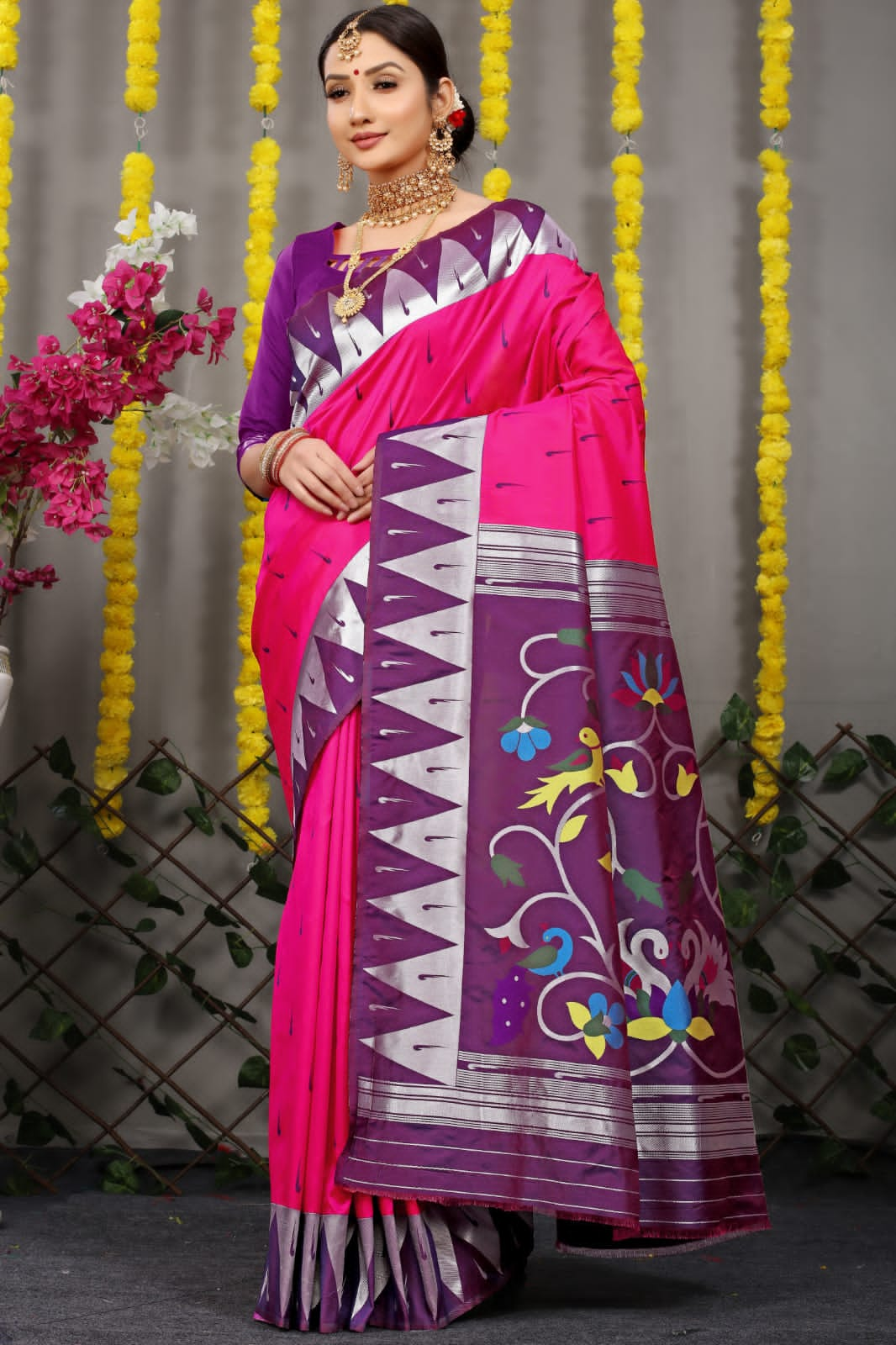 Fuchsia Pink Paithani Saree - + 91 - 9712722361 | Pink saree, Saree, Saree  wedding