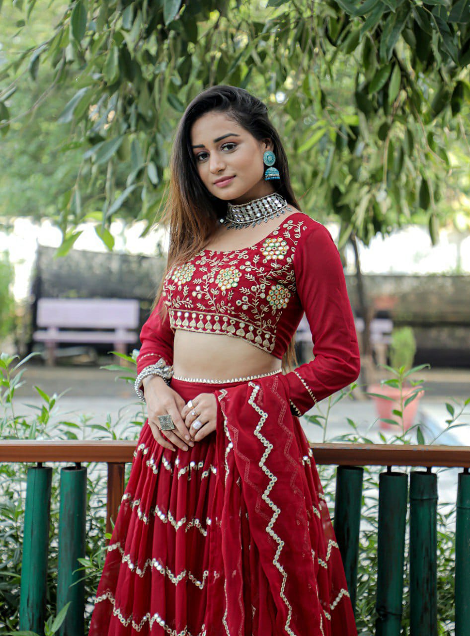 Maroon Lehenga Dress | Party wear lehenga, Indian wedding lehenga, Long  sleeve evening dresses