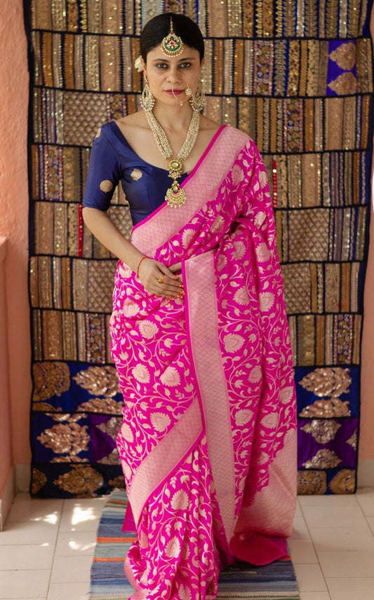 Pink Banarasi Saree With Lichi Silk Fab