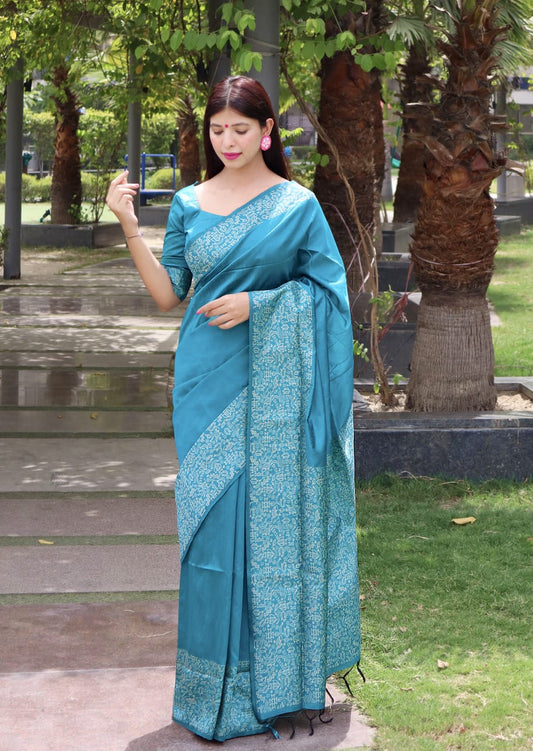 Sky Blue Banglori Silk Saree With Rich Weaving Pallu