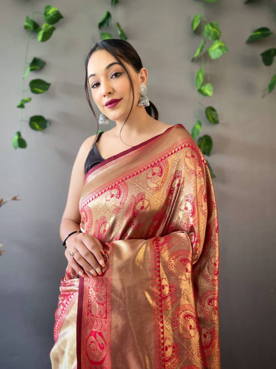 Grey Heavy Dola Silk Saree with Contrast Pink Heavy Embroidered Blouse |  TST | The Silk Trend