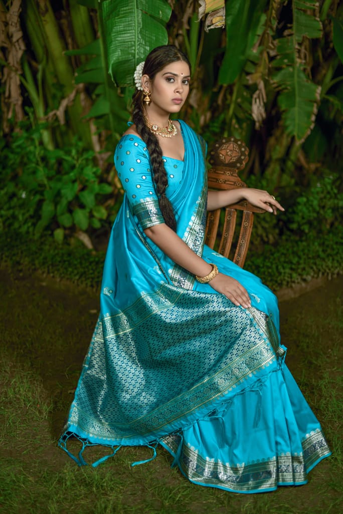 Banarasi Saree in Sky Blue : SNEA2410