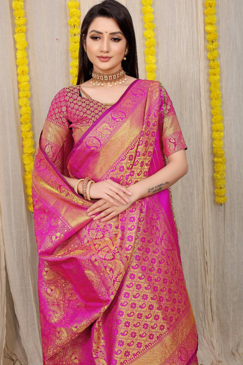 Pink Chiffon Saree With Golden Border & Silk Blouse Custom Made to Order  Womens Wedding Party Wear Sari Plain Sarees - Etsy
